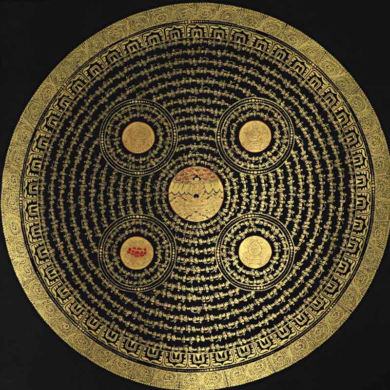 Pintura Thangka tibetana con Buddha Stones , escritura Om Mani Padme Hum, decoración hecha a mano (estilo aleatorio)