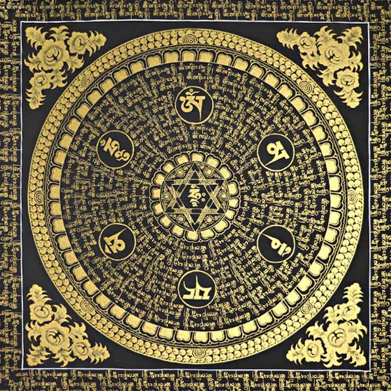 Pintura Thangka tibetana con Buddha Stones , escritura Om Mani Padme Hum, decoración hecha a mano (estilo aleatorio)