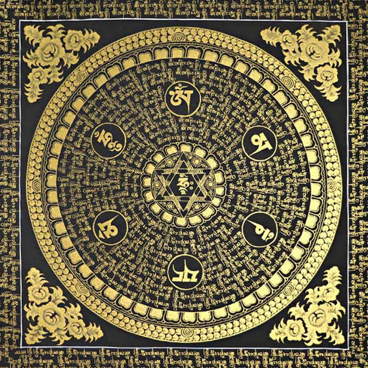 Pintura Thangka tibetana con Buddha Stones , escritura Om Mani Padme Hum, decoración hecha a mano (estilo aleatorio)