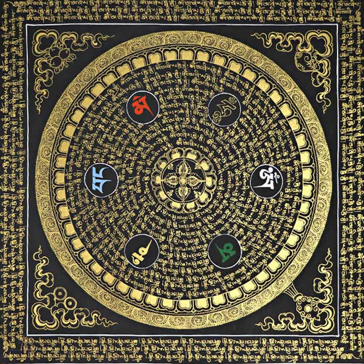 Pintura Thangka tibetana con Buddha Stones , escritura Om Mani Padme Hum, decoración hecha a mano (estilo aleatorio)