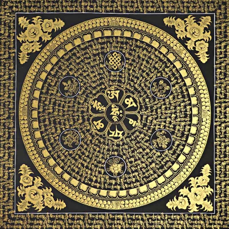 Pintura Thangka tibetana con Buddha Stones , escritura Om Mani Padme Hum, decoración hecha a mano (estilo aleatorio)