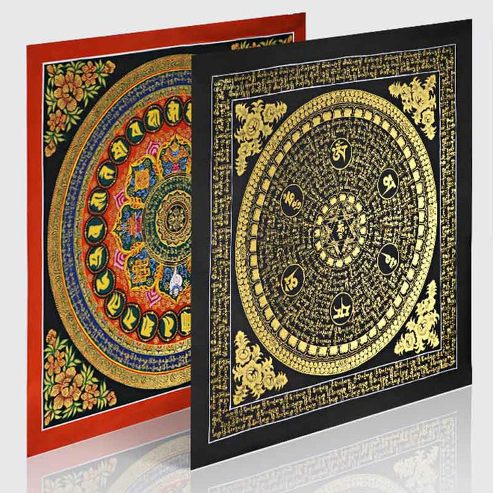 Pintura Thangka tibetana con Buddha Stones , escritura Om Mani Padme Hum, decoración hecha a mano (estilo aleatorio)