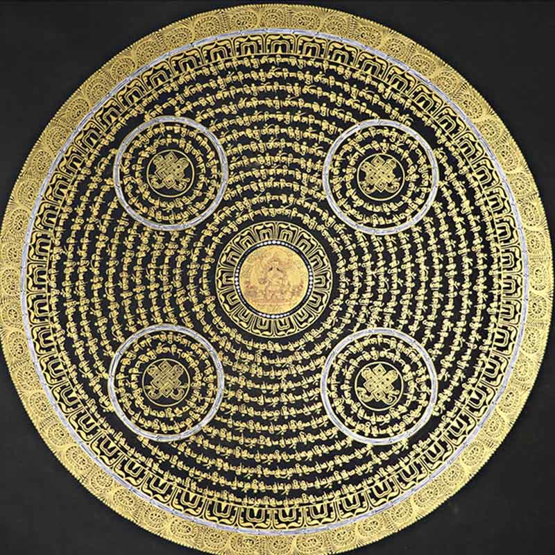 Pintura Thangka tibetana con Buddha Stones , escritura Om Mani Padme Hum, decoración hecha a mano (estilo aleatorio)