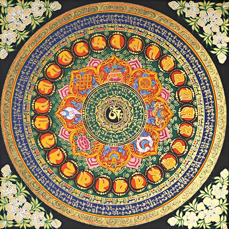 Pintura Thangka tibetana con Buddha Stones , escritura Om Mani Padme Hum, decoración hecha a mano (estilo aleatorio)