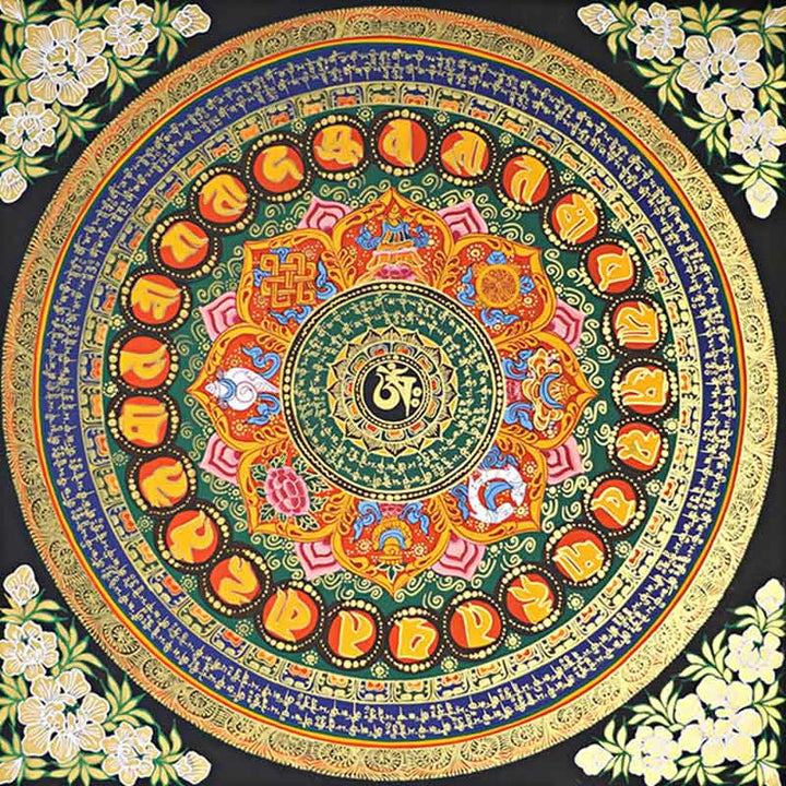 Pintura Thangka tibetana con Buddha Stones , escritura Om Mani Padme Hum, decoración hecha a mano (estilo aleatorio)