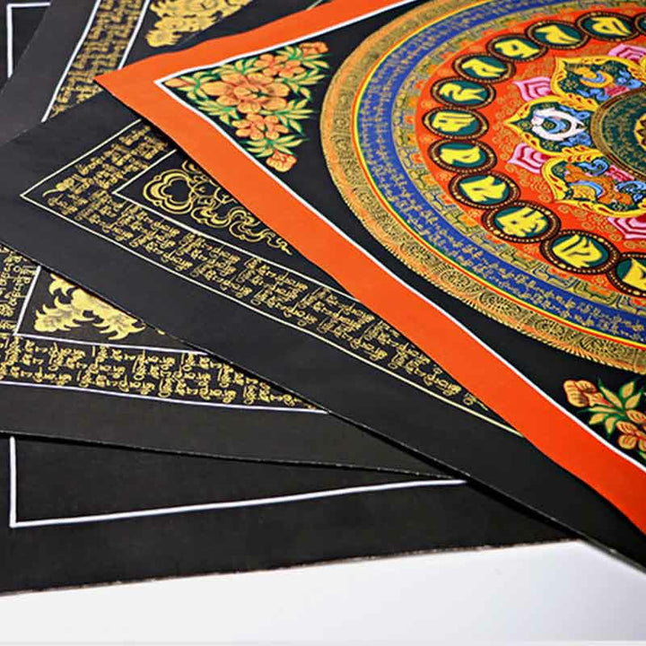 Pintura Thangka tibetana con Buddha Stones , escritura Om Mani Padme Hum, decoración hecha a mano (estilo aleatorio)