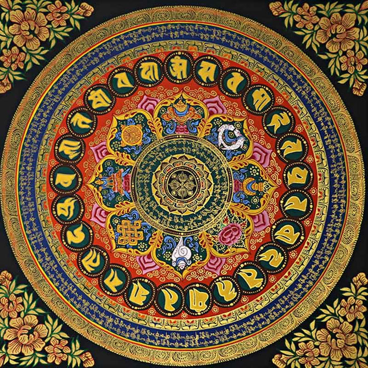 Pintura Thangka tibetana con Buddha Stones , escritura Om Mani Padme Hum, decoración hecha a mano (estilo aleatorio)