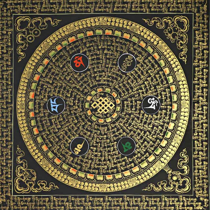 Pintura Thangka tibetana con Buddha Stones , escritura Om Mani Padme Hum, decoración hecha a mano (estilo aleatorio)