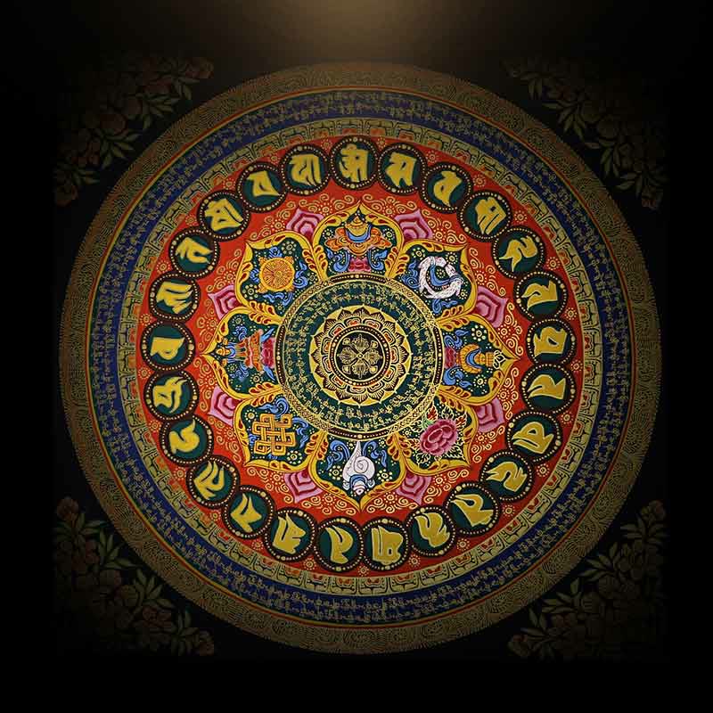 Pintura Thangka tibetana con Buddha Stones , escritura Om Mani Padme Hum, decoración hecha a mano (estilo aleatorio)