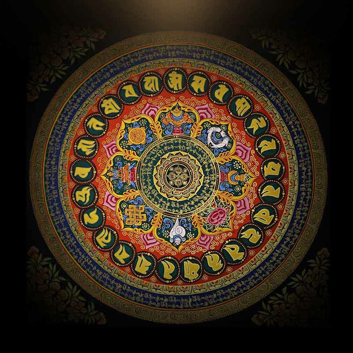 Pintura Thangka tibetana con Buddha Stones , escritura Om Mani Padme Hum, decoración hecha a mano (estilo aleatorio)