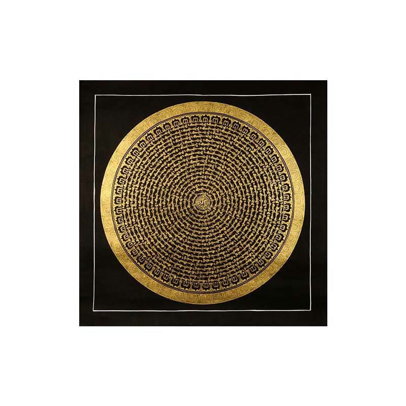 Pintura Thangka tibetana con Buddha Stones , Om Mani Padme Hum, dragón, fénix, escritura, decoración hecha a mano (estilo aleatorio)