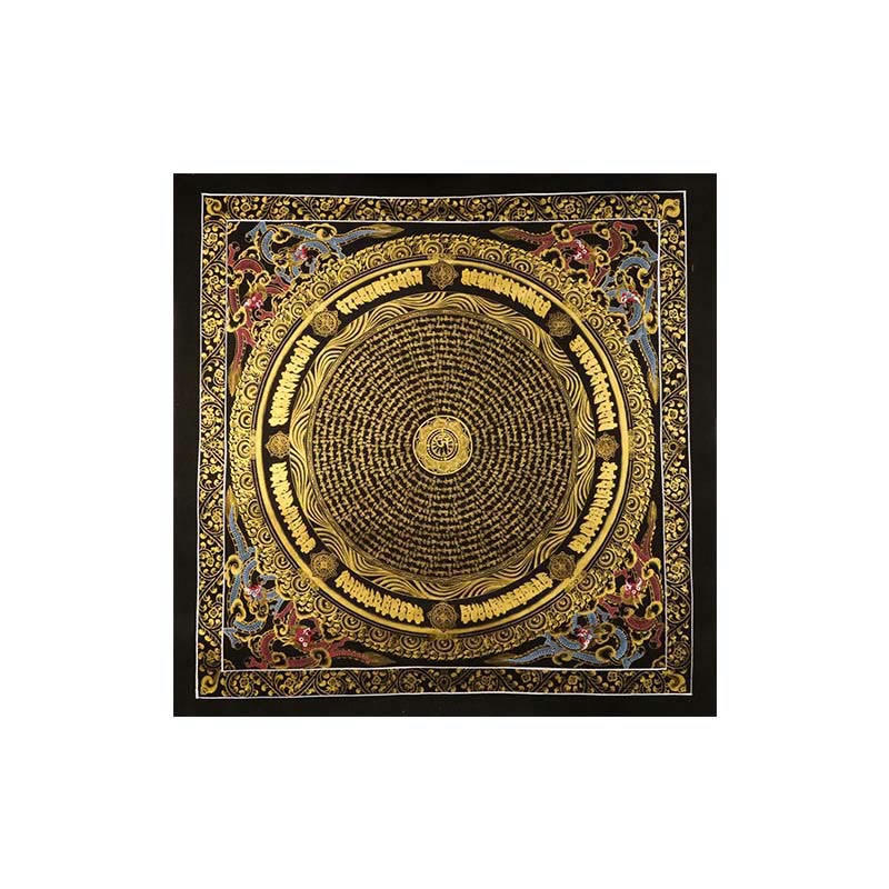 Pintura Thangka tibetana con Buddha Stones , Om Mani Padme Hum, dragón, fénix, escritura, decoración hecha a mano (estilo aleatorio)