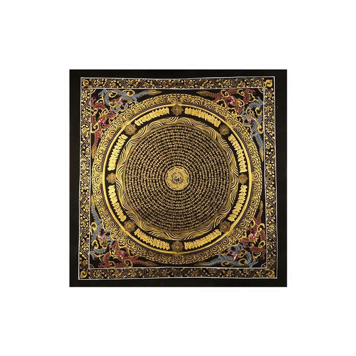 Pintura Thangka tibetana con Buddha Stones , Om Mani Padme Hum, dragón, fénix, escritura, decoración hecha a mano (estilo aleatorio)