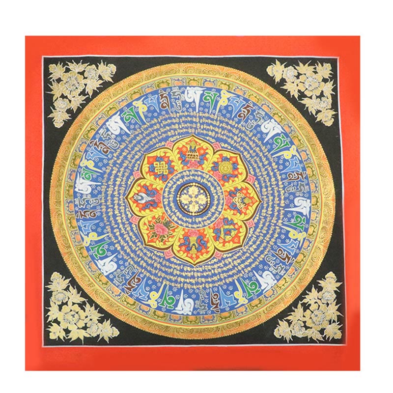 Pintura Thangka tibetana con Buddha Stones , Om Mani Padme Hum, dragón, fénix, escritura, decoración hecha a mano (estilo aleatorio)