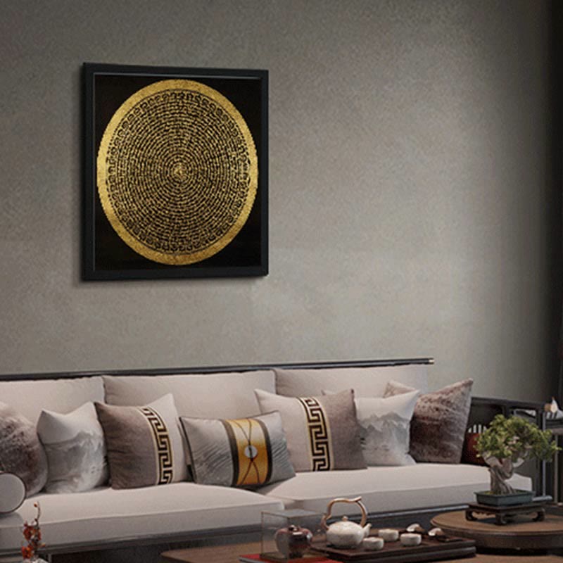 Pintura Thangka tibetana con Buddha Stones , Om Mani Padme Hum, dragón, fénix, escritura, decoración hecha a mano (estilo aleatorio)