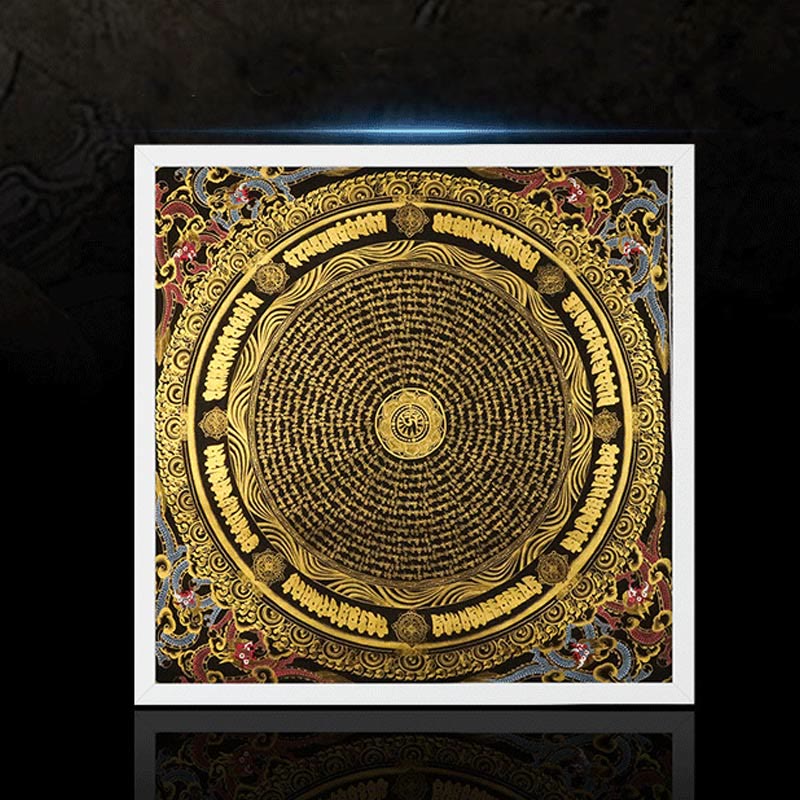 Pintura Thangka tibetana con Buddha Stones , Om Mani Padme Hum, dragón, fénix, escritura, decoración hecha a mano (estilo aleatorio)