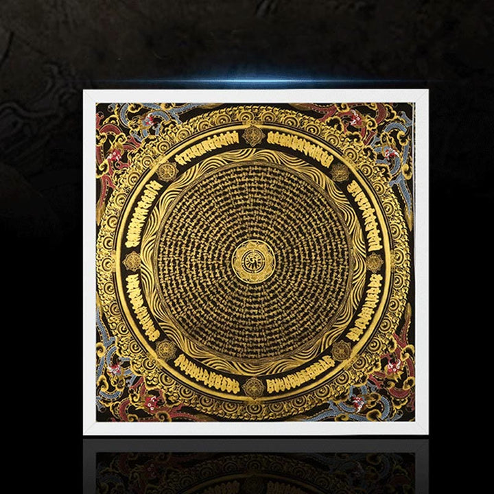 Pintura Thangka tibetana con Buddha Stones , Om Mani Padme Hum, dragón, fénix, escritura, decoración hecha a mano (estilo aleatorio)