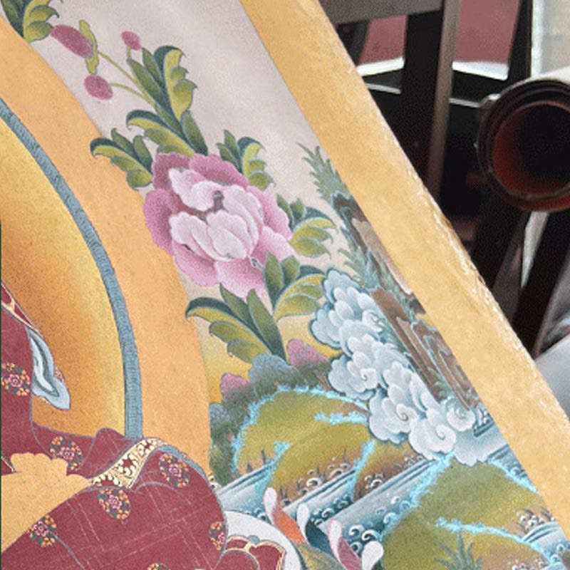 Pintura Thangka tibetana con Buddha Stones , Om Mani Padme Hum, dragón, fénix, escritura, decoración hecha a mano (estilo aleatorio)