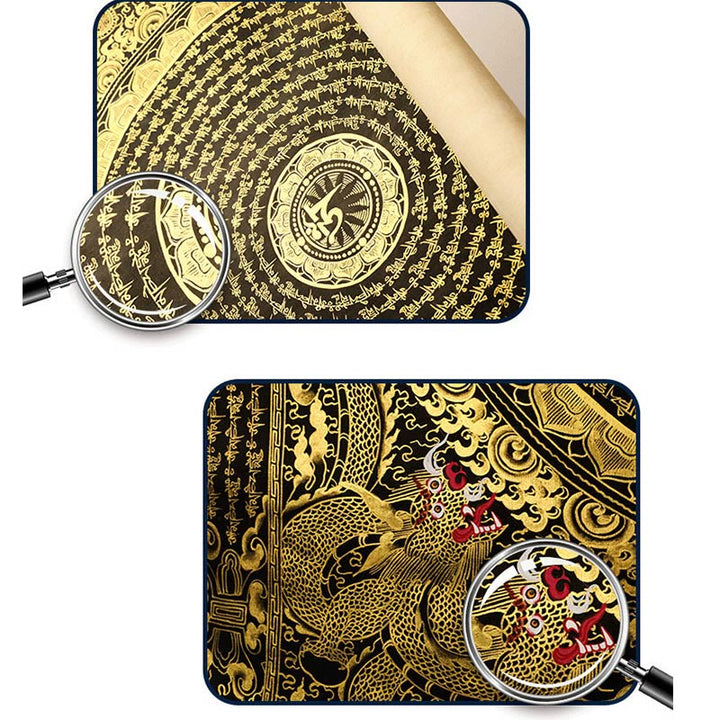 Pintura Thangka tibetana con Buddha Stones , Om Mani Padme Hum, dragón, fénix, escritura, decoración hecha a mano (estilo aleatorio)