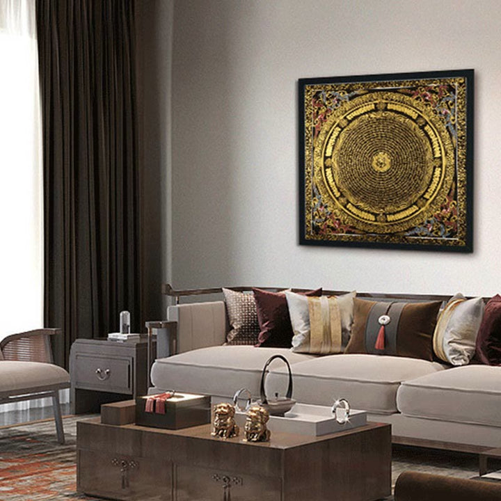 Pintura Thangka tibetana con Buddha Stones , Om Mani Padme Hum, dragón, fénix, escritura, decoración hecha a mano (estilo aleatorio)