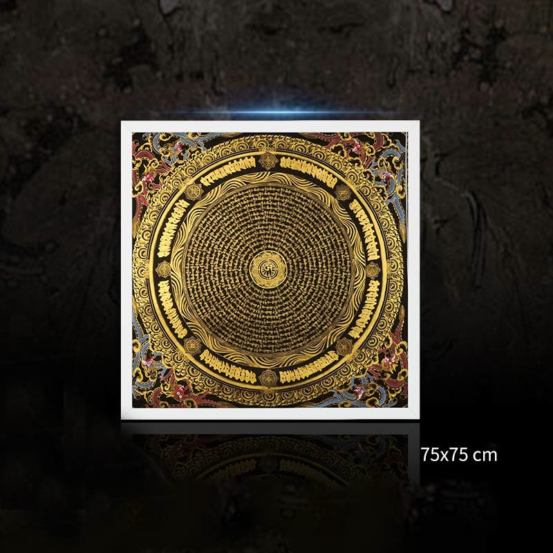 Pintura Thangka tibetana con Buddha Stones , Om Mani Padme Hum, dragón, fénix, escritura, decoración hecha a mano (estilo aleatorio)