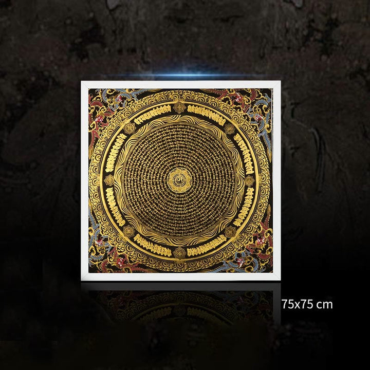 Pintura Thangka tibetana con Buddha Stones , Om Mani Padme Hum, dragón, fénix, escritura, decoración hecha a mano (estilo aleatorio)