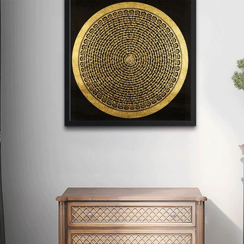 Pintura Thangka tibetana con Buddha Stones , Om Mani Padme Hum, dragón, fénix, escritura, decoración hecha a mano (estilo aleatorio)