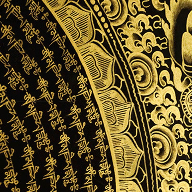 Pintura Thangka tibetana con Buddha Stones , Om Mani Padme Hum, dragón, fénix, escritura, decoración hecha a mano (estilo aleatorio)