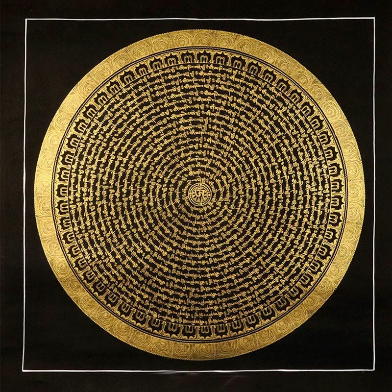 Pintura Thangka tibetana con Buddha Stones , Om Mani Padme Hum, dragón, fénix, escritura, decoración hecha a mano (estilo aleatorio)