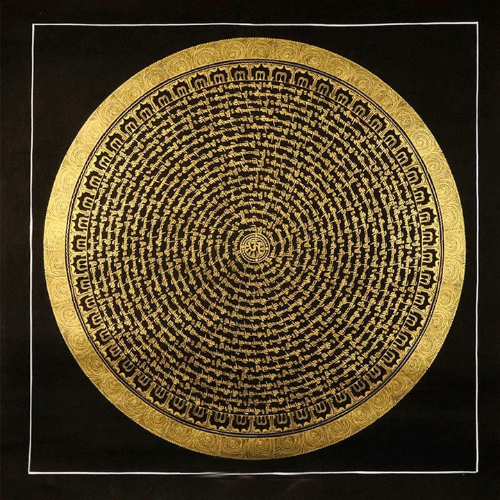 Pintura Thangka tibetana con Buddha Stones , Om Mani Padme Hum, dragón, fénix, escritura, decoración hecha a mano (estilo aleatorio)