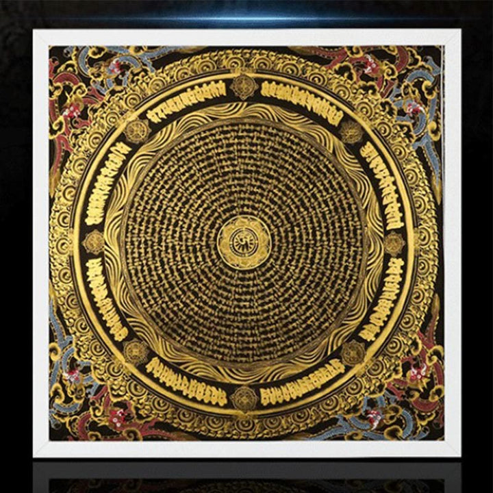 Pintura Thangka tibetana con Buddha Stones , Om Mani Padme Hum, dragón, fénix, escritura, decoración hecha a mano (estilo aleatorio)