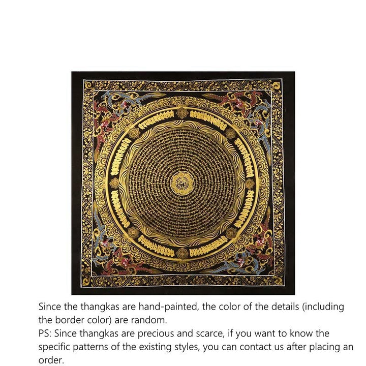 Pintura Thangka tibetana con Buddha Stones , Om Mani Padme Hum, dragón, fénix, escritura, decoración hecha a mano (estilo aleatorio)