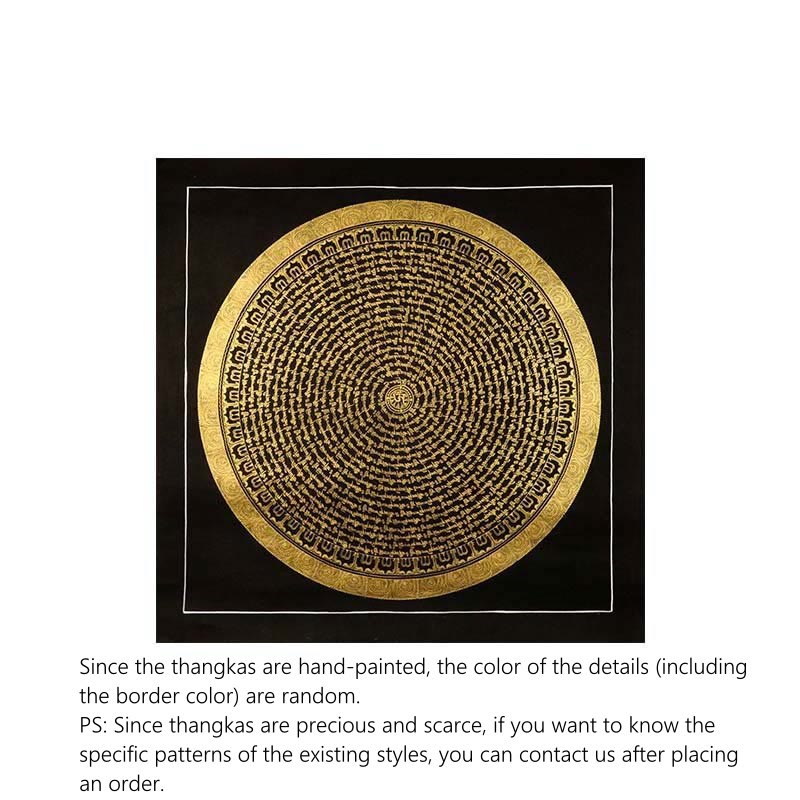 Pintura Thangka tibetana con Buddha Stones , Om Mani Padme Hum, dragón, fénix, escritura, decoración hecha a mano (estilo aleatorio)