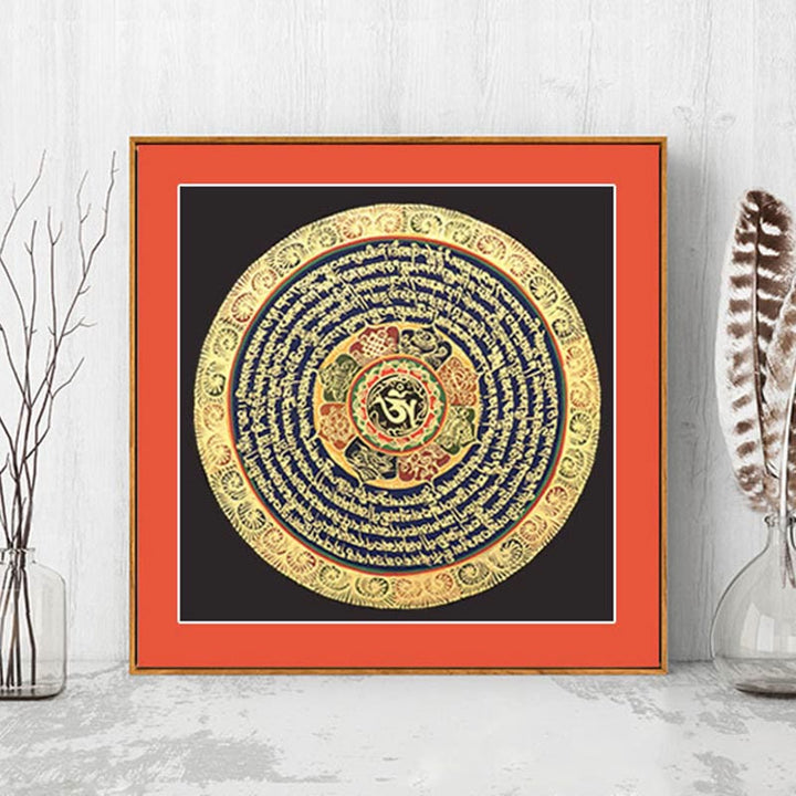 Caja ciega hecha a mano con Buddha Stones, pintura tibetana Thangka, escritura de las Seis Palabras Verdaderas (estilo aleatorio)