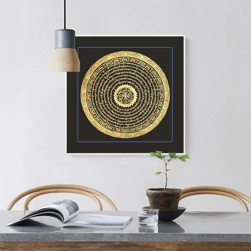 Caja ciega hecha a mano con Buddha Stones, pintura tibetana Thangka, escritura de las Seis Palabras Verdaderas (estilo aleatorio)