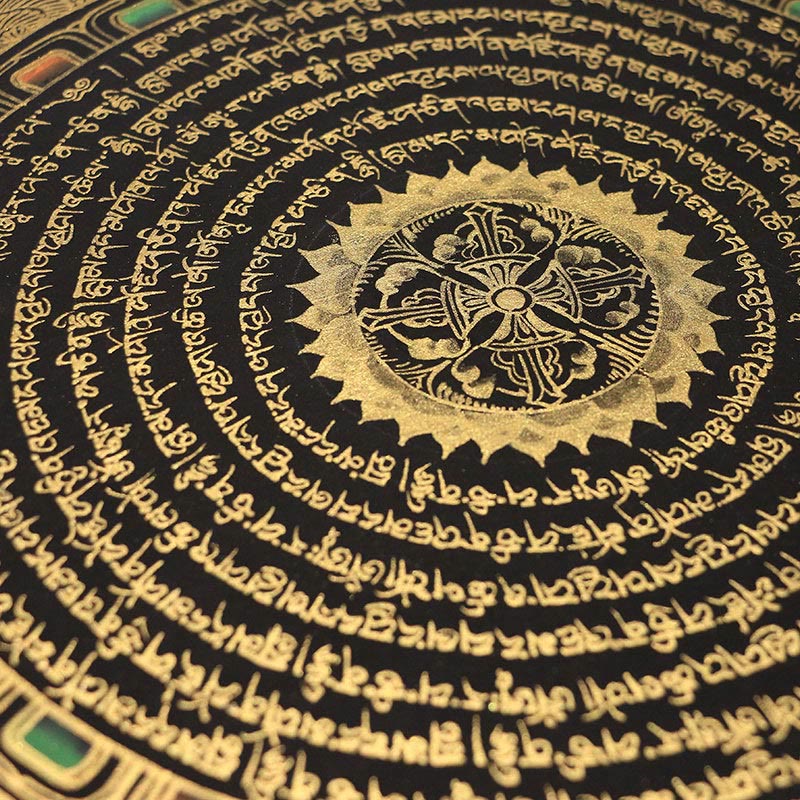 Caja ciega hecha a mano con Buddha Stones, pintura tibetana Thangka, escritura de las Seis Palabras Verdaderas (estilo aleatorio)