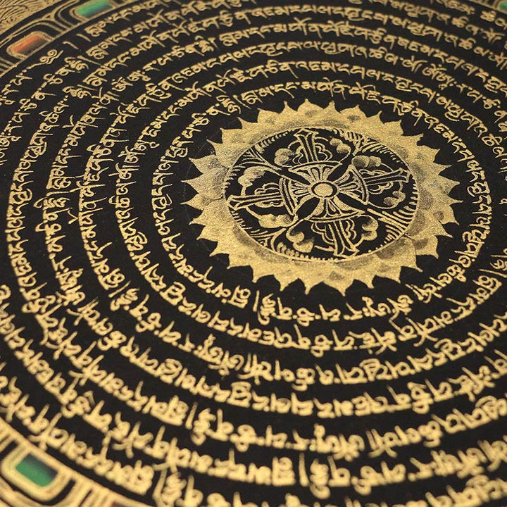 Caja ciega hecha a mano con Buddha Stones, pintura tibetana Thangka, escritura de las Seis Palabras Verdaderas (estilo aleatorio)