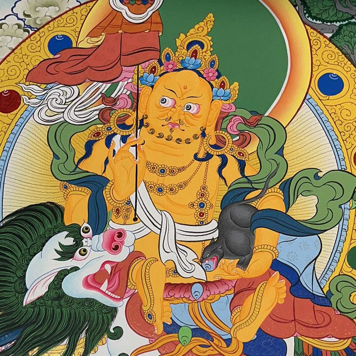 Pintura Thangka tibetana con Buddha Stones , amarilla, Dios de la Riqueza, Tara Avalokitesvara verde, decoración hecha a mano, caja ciega (estilo aleatorio)