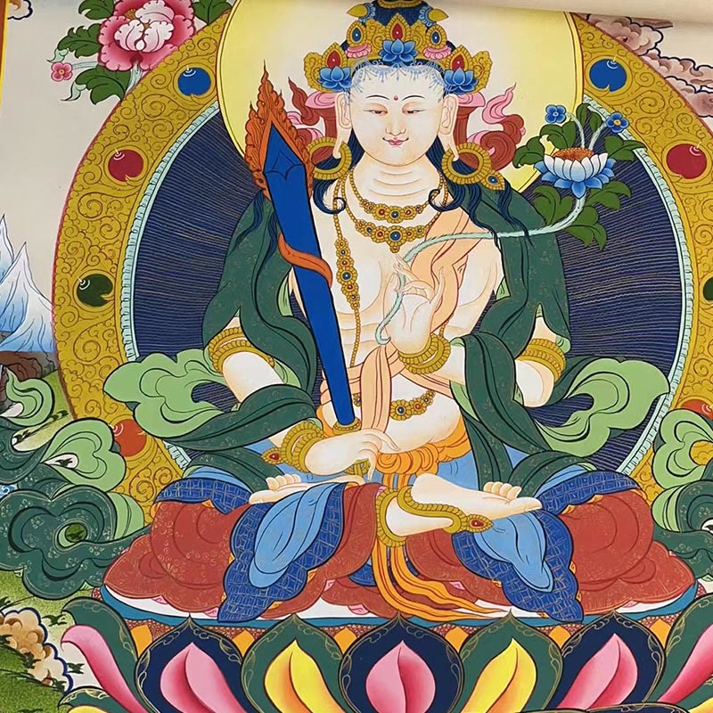 Pintura Thangka tibetana con Buddha Stones , amarilla, Dios de la Riqueza, Tara Avalokitesvara verde, decoración hecha a mano, caja ciega (estilo aleatorio)