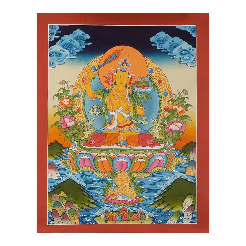 Pintura Thangka tibetana con Buddha Stones , amarilla, Dios de la Riqueza, Tara Avalokitesvara verde, decoración hecha a mano, caja ciega (estilo aleatorio)