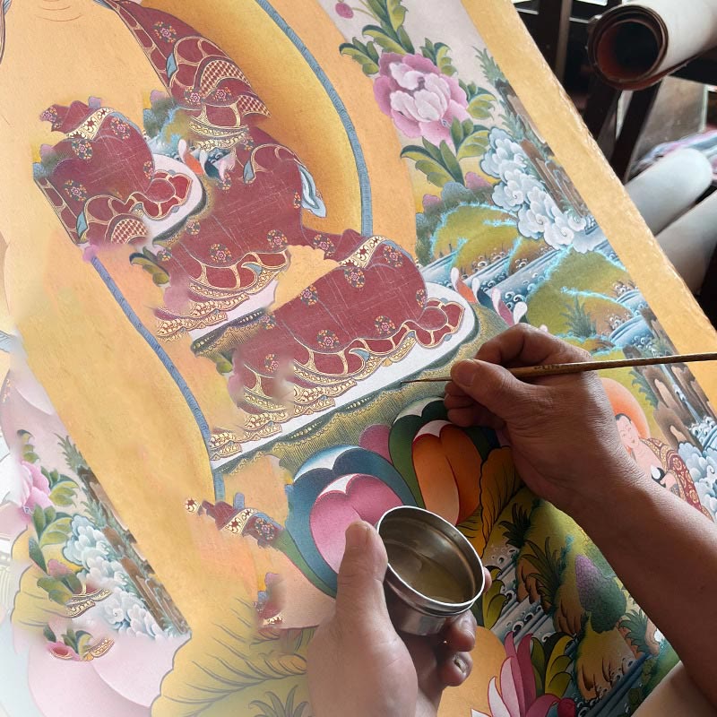 Pintura Thangka tibetana con Buddha Stones , amarilla, Dios de la Riqueza, Tara Avalokitesvara verde, decoración hecha a mano, caja ciega (estilo aleatorio)