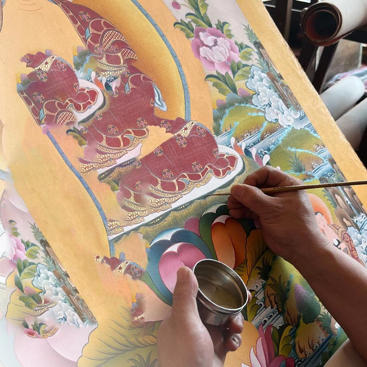 Pintura Thangka tibetana con Buddha Stones , amarilla, Dios de la Riqueza, Tara Avalokitesvara verde, decoración hecha a mano, caja ciega (estilo aleatorio)