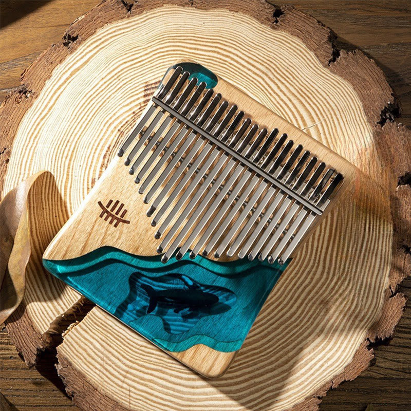 Kalimba Buddha Stones de 17/21 teclas, piano de pulgar de madera de haya, diseño de ballena azul de aguas profundas, piano de dedo portátil