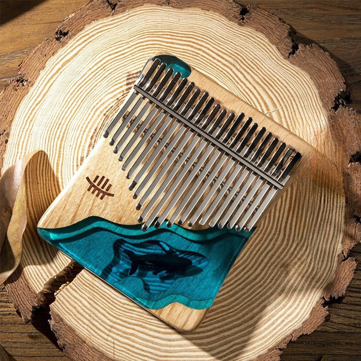 Kalimba Buddha Stones de 17/21 teclas, piano de pulgar de madera de haya, diseño de ballena azul de aguas profundas, piano de dedo portátil