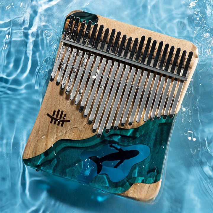Kalimba Buddha Stones de 17/21 teclas, piano de pulgar de madera de haya, diseño de ballena azul de aguas profundas, piano de dedo portátil
