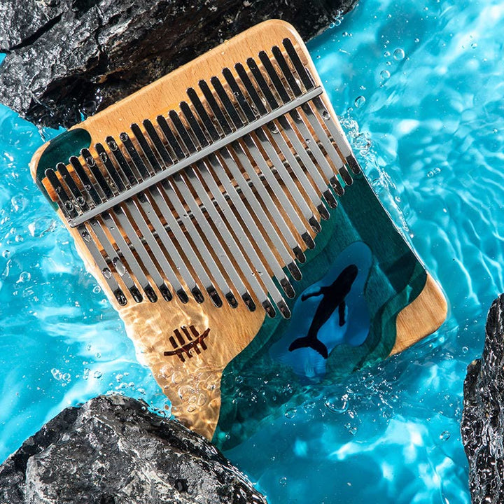 Kalimba Buddha Stones de 17/21 teclas, piano de pulgar de madera de haya, diseño de ballena azul de aguas profundas, piano de dedo portátil