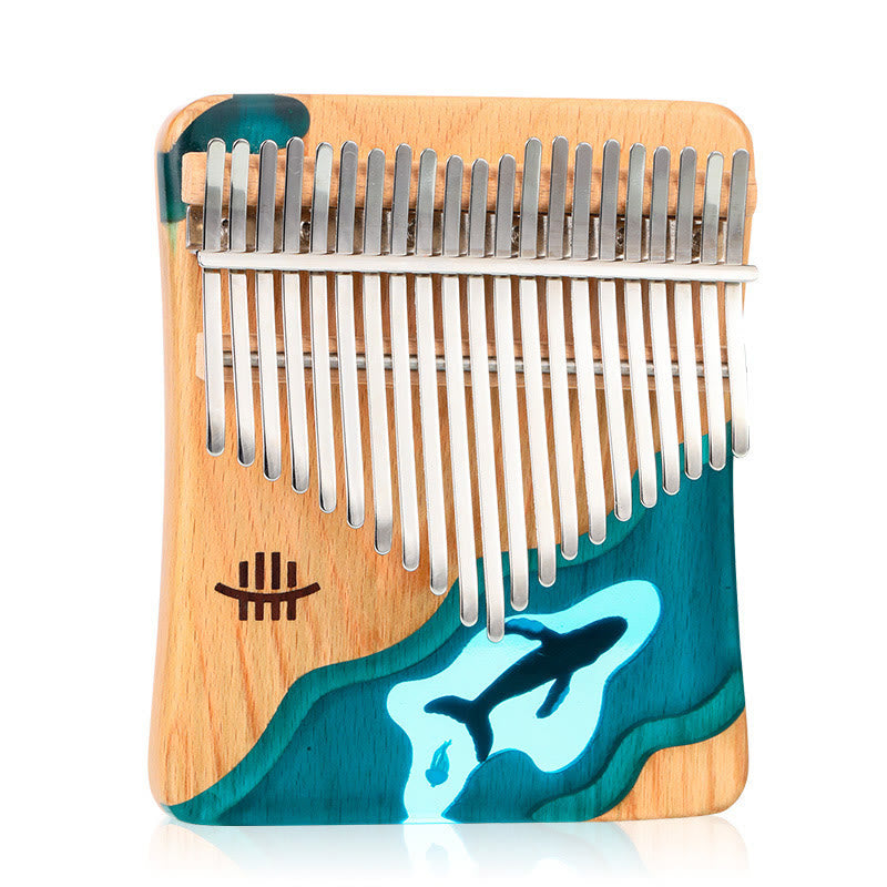 Kalimba Buddha Stones de 17/21 teclas, piano de pulgar de madera de haya, diseño de ballena azul de aguas profundas, piano de dedo portátil