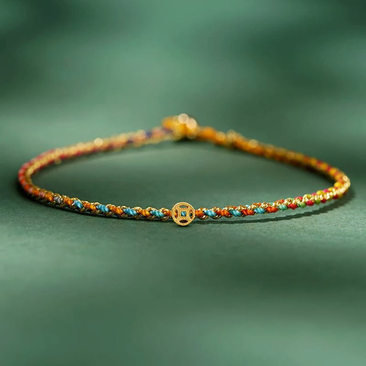 Pulsera trenzada extrafina con cuentas de moneda de la suerte y cuerda colorida de Buddha Stones