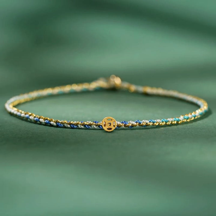 Pulsera trenzada extrafina con cuentas de moneda de la suerte y cuerda colorida de Buddha Stones