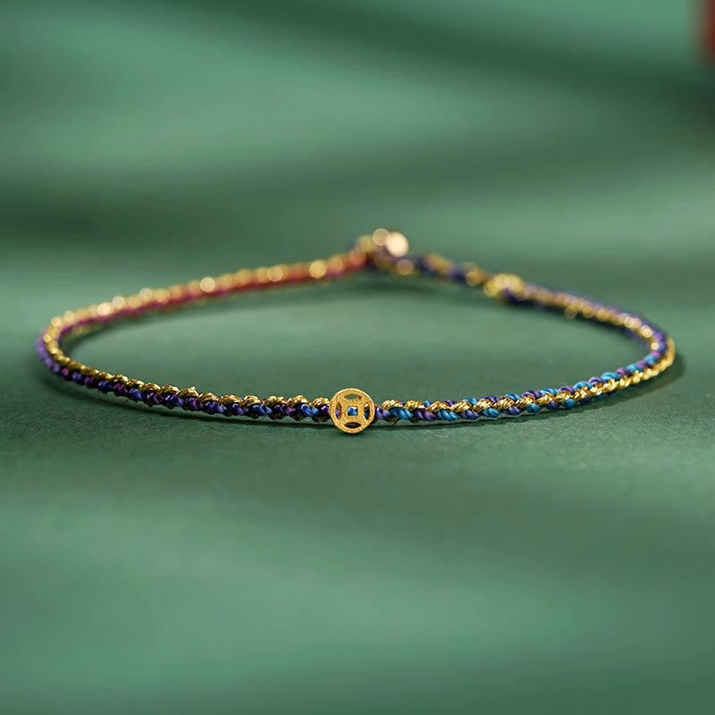 Pulsera trenzada extrafina con cuentas de moneda de la suerte y cuerda colorida de Buddha Stones